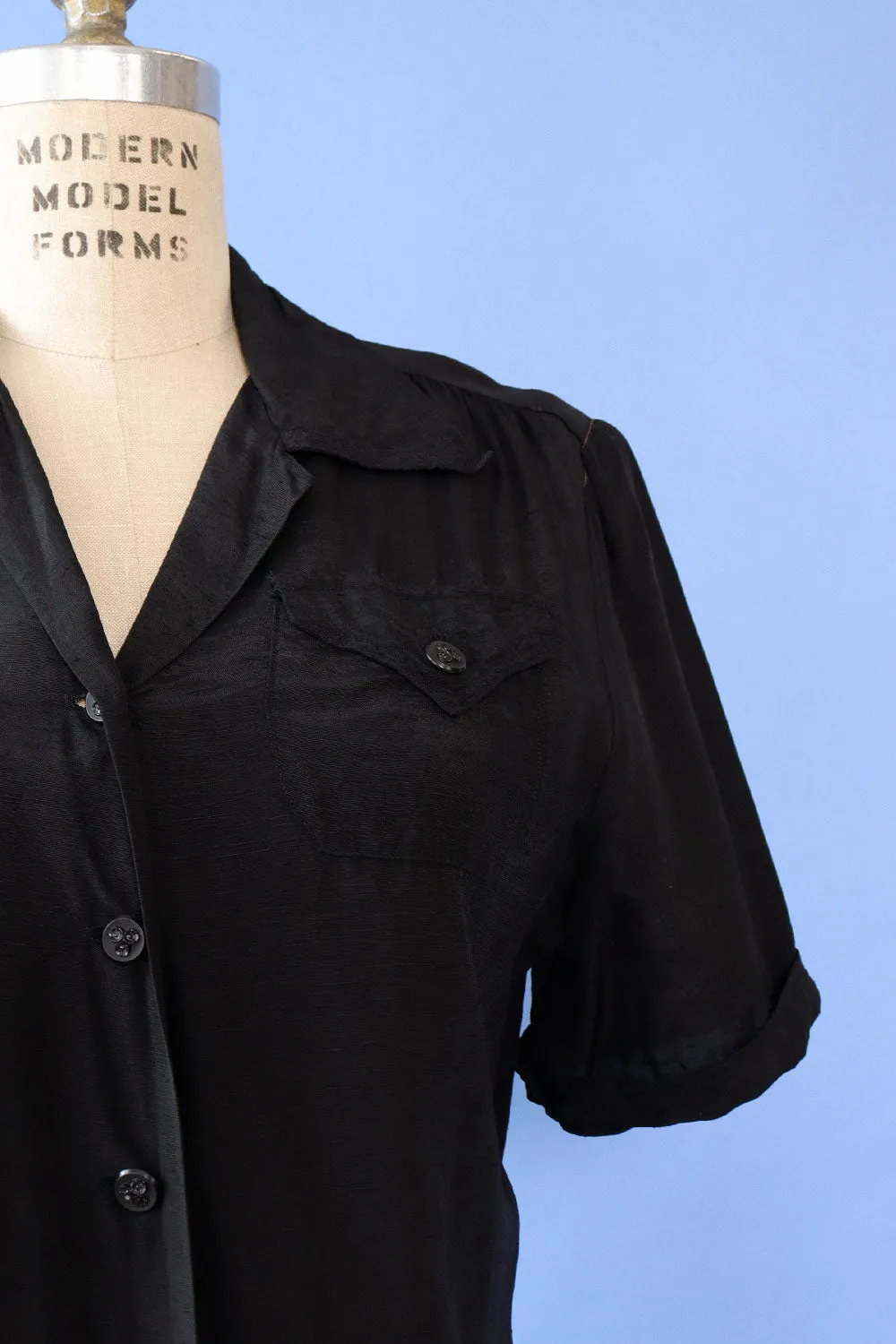 1950s Rayon Tailored Blouse M/L