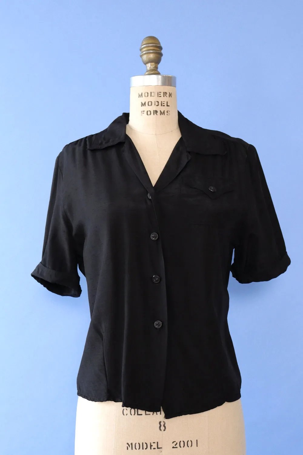 1950s Rayon Tailored Blouse M/L