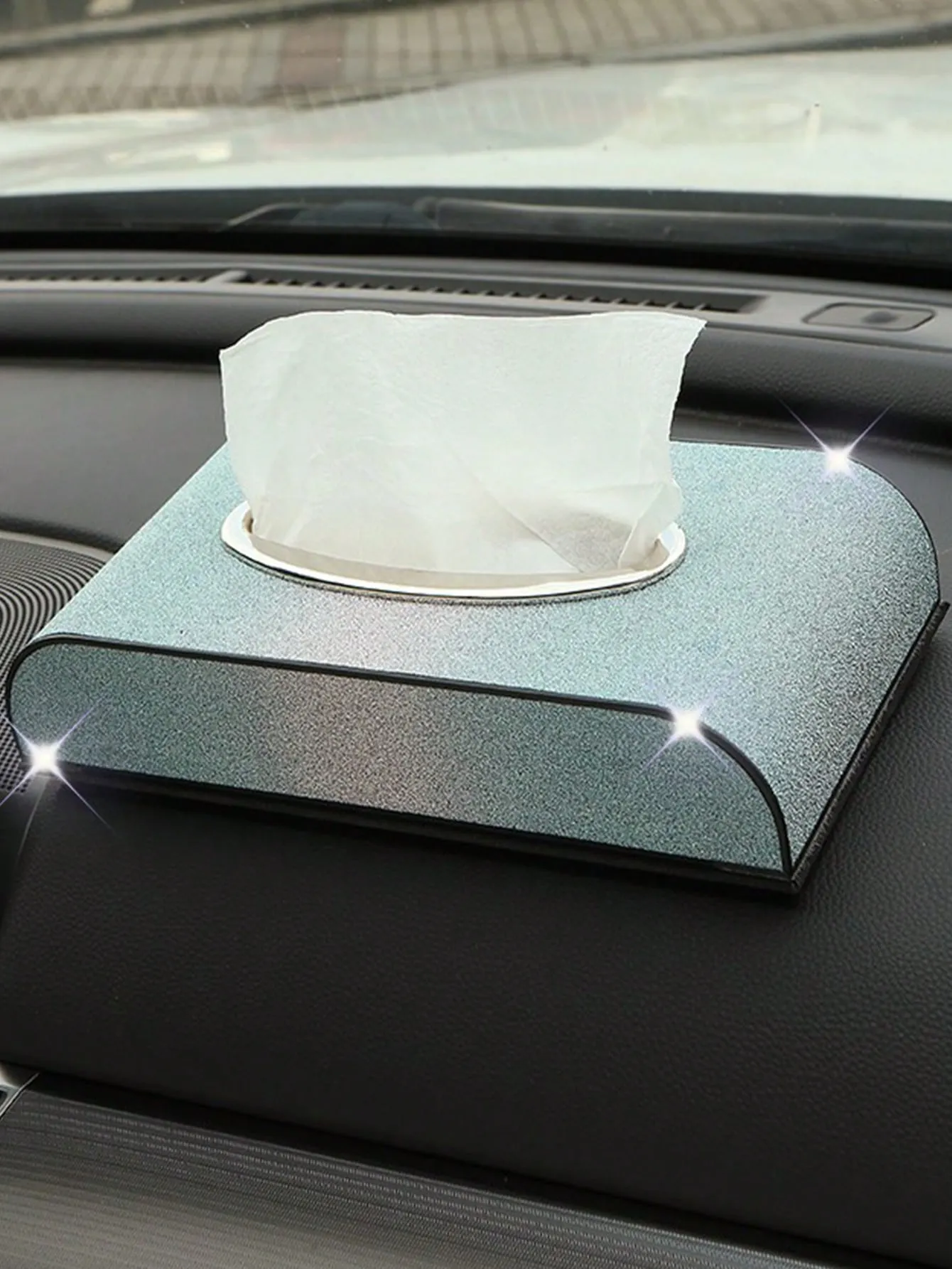 1pc Elegant Glitter Polyester Car Tissue Box