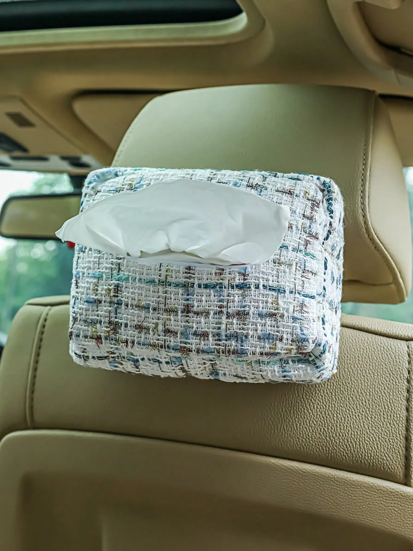 1pc Polyester Car Seat Back Tissue Box