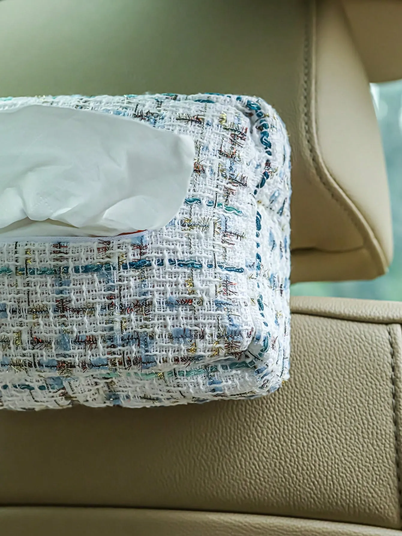 1pc Polyester Car Seat Back Tissue Box