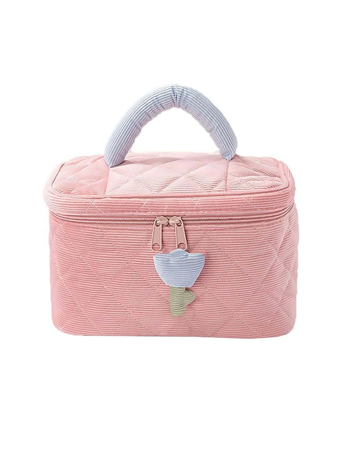 1pc Polyester Cosmetic Organizer, Modern Flower Decor Portable Cosmetic Storage Bag For Travel