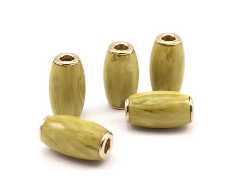 6 Brass Polyester Olive Beads (31x17mm)  Hole Size 6mm  N8