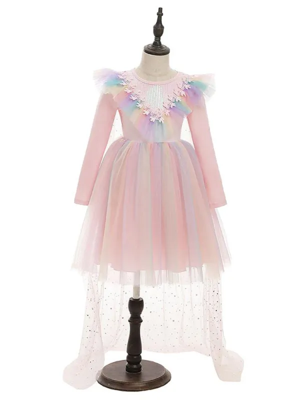 A-Line Tulle Sequins Flower Girl Dresses Polyester Sleeveless Knee-Length Kids Party Dresses