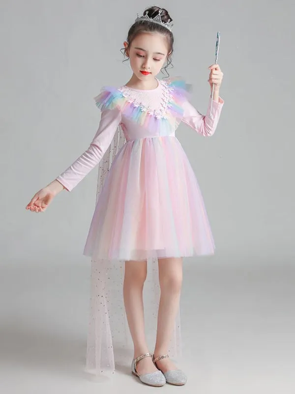 A-Line Tulle Sequins Flower Girl Dresses Polyester Sleeveless Knee-Length Kids Party Dresses