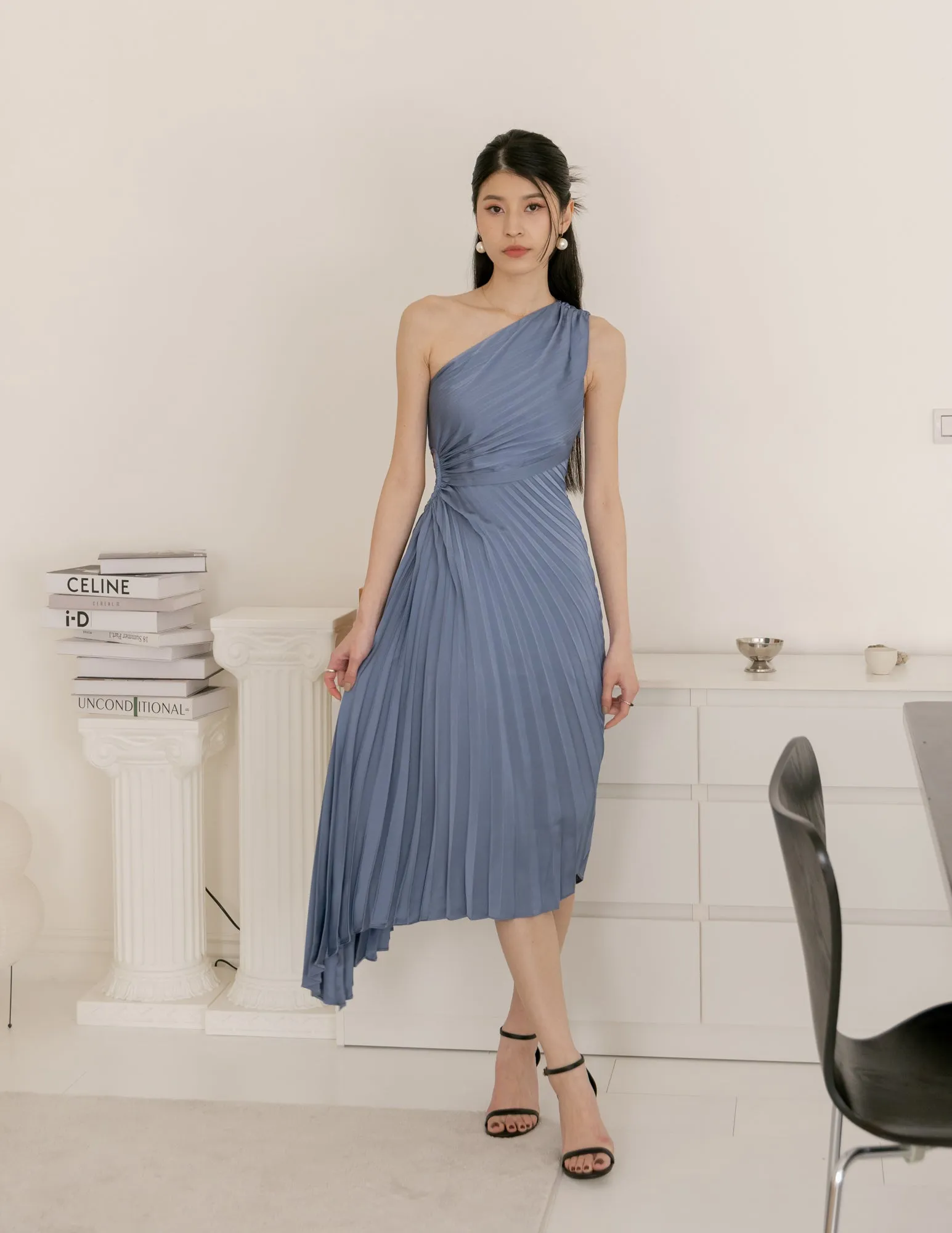 Aleyna Pleated Toga Dress in Blue