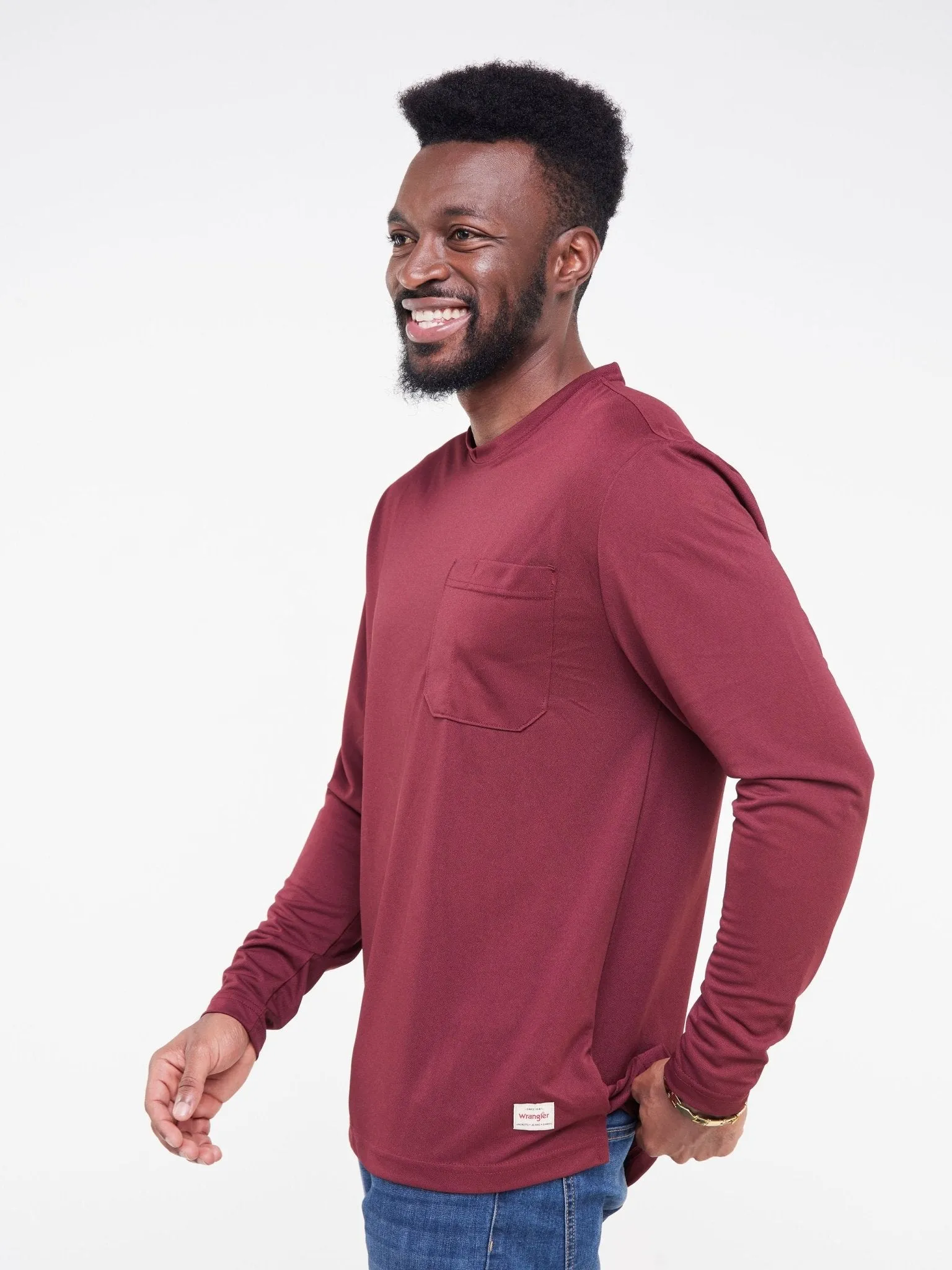 Alladin Wrangler Long Sleeve T-Shirt - 100% Polyester - Burgundy