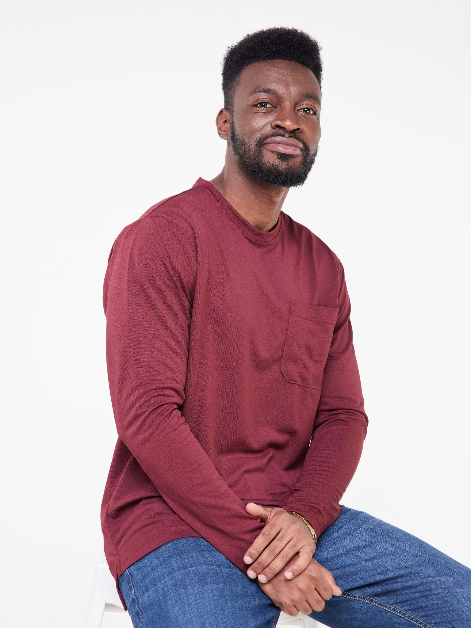 Alladin Wrangler Long Sleeve T-Shirt - 100% Polyester - Burgundy