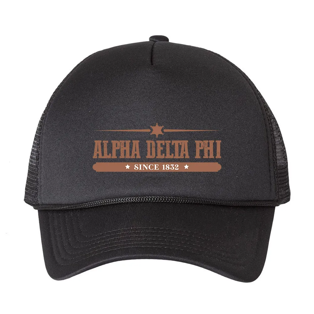 Alpha Delta Phi Outlaw Wrangler Trucker Hat Polyester Cap