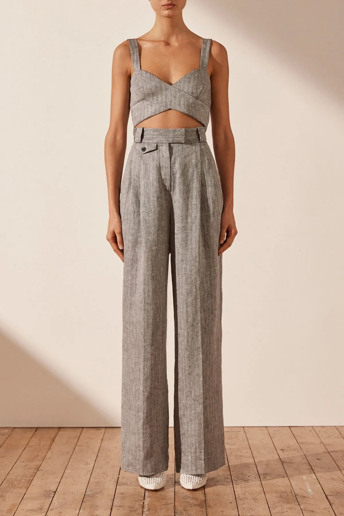 AMANDA LINEN HIGH WAISTED TAILORED PANT - ASH