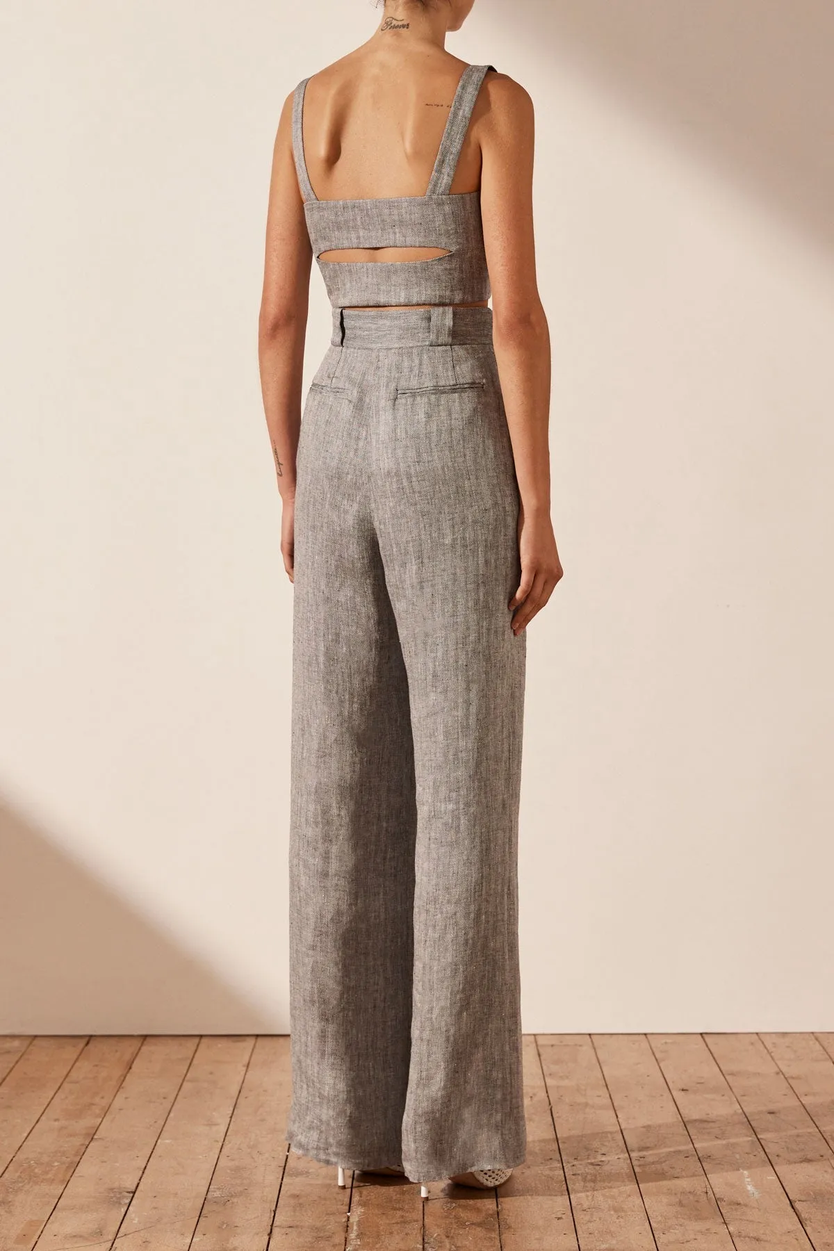 AMANDA LINEN HIGH WAISTED TAILORED PANT - ASH