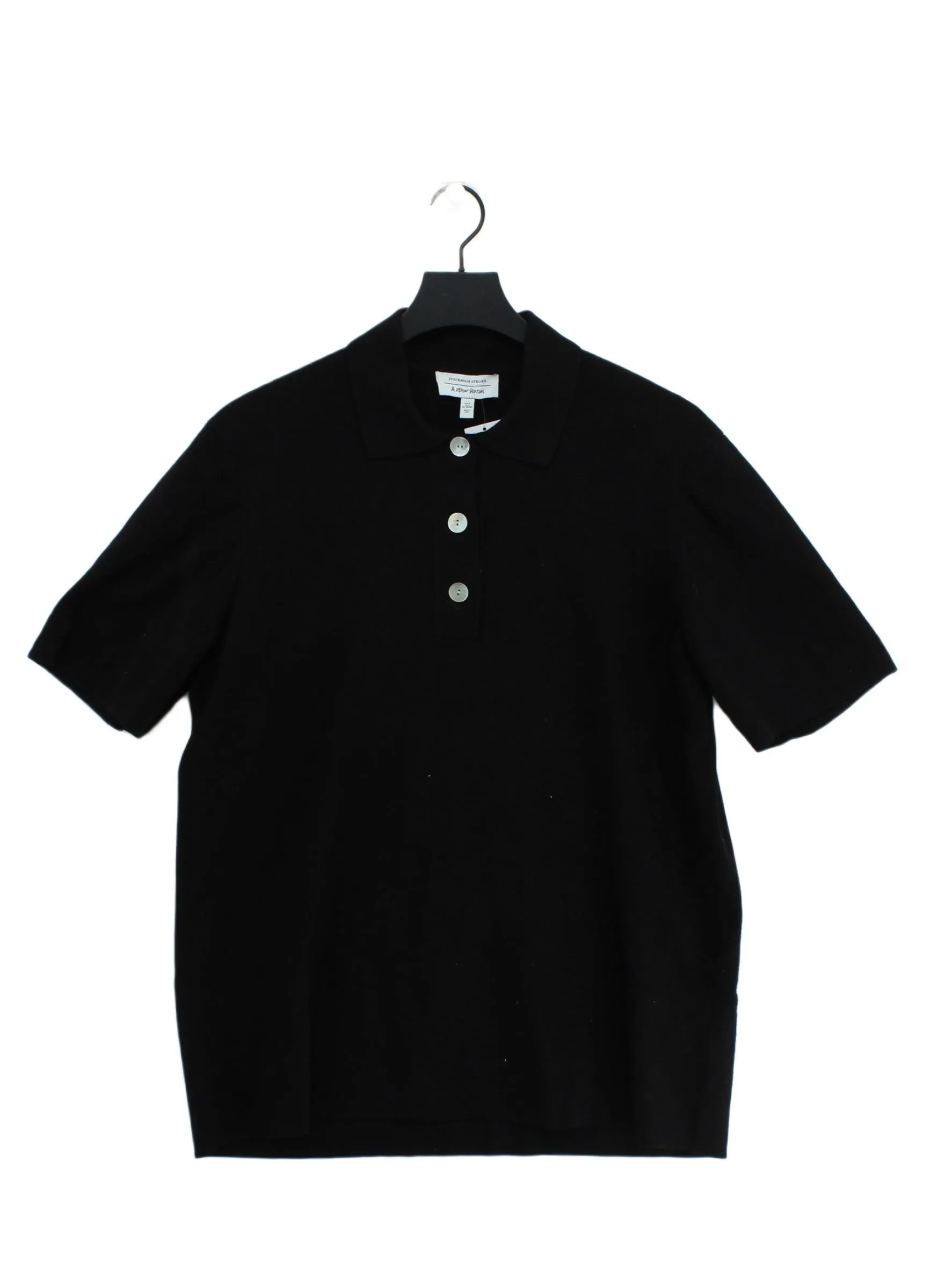 & Other Stories Men's Polo S Black Viscose with Elastane, Polyamide, Polyester