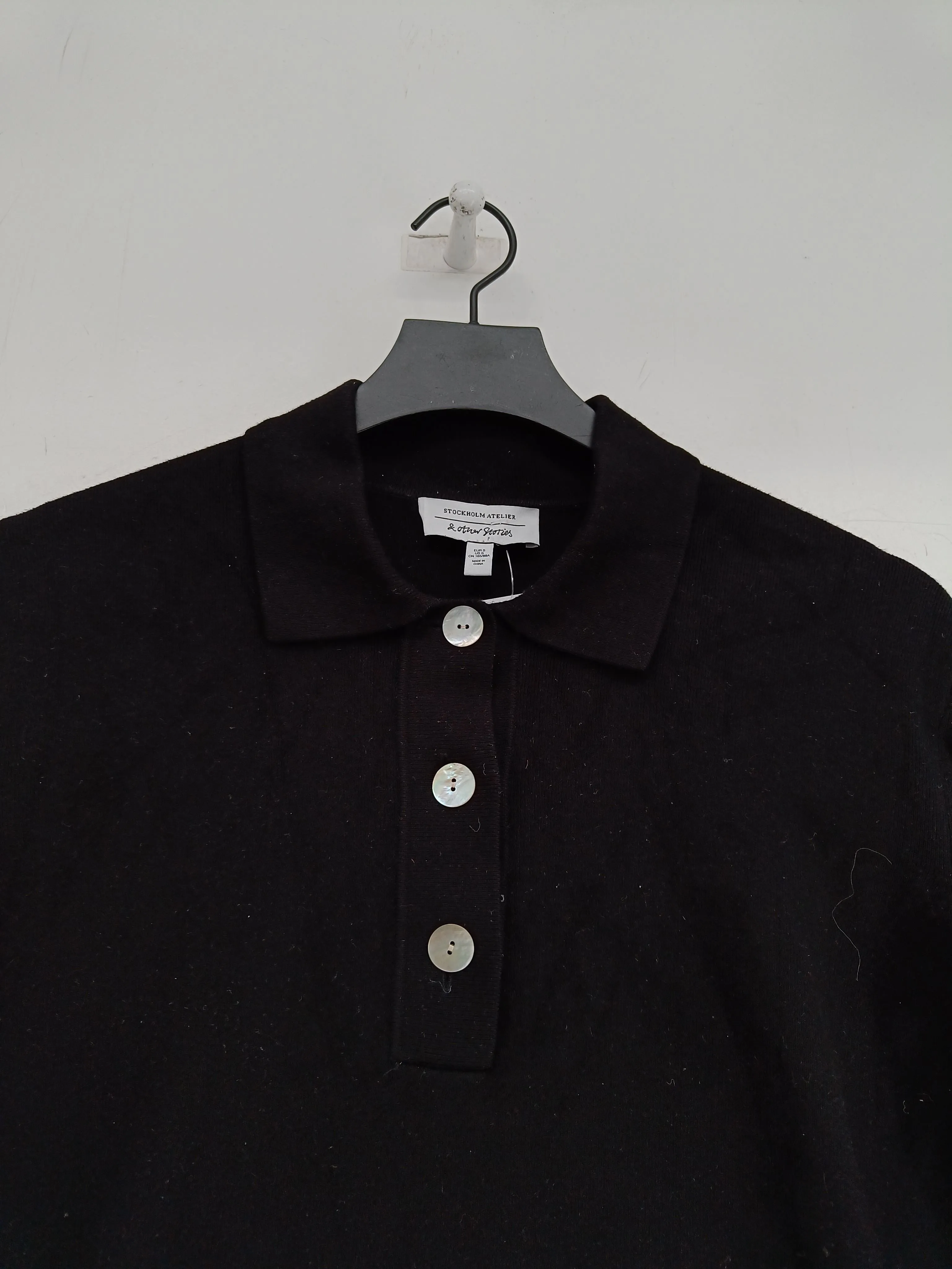 & Other Stories Men's Polo S Black Viscose with Elastane, Polyamide, Polyester