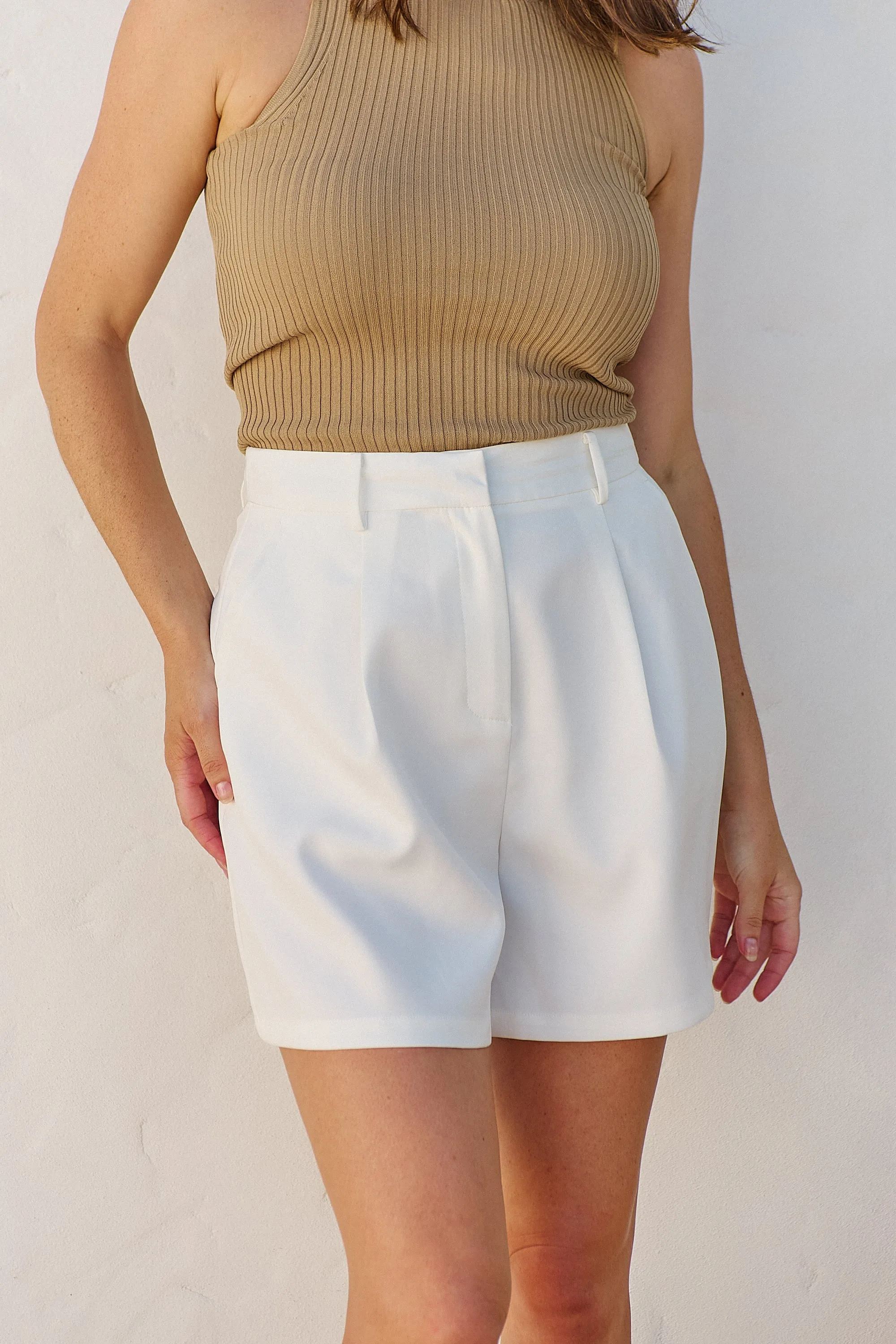 Astrid Tailored High Waisted White Shorts