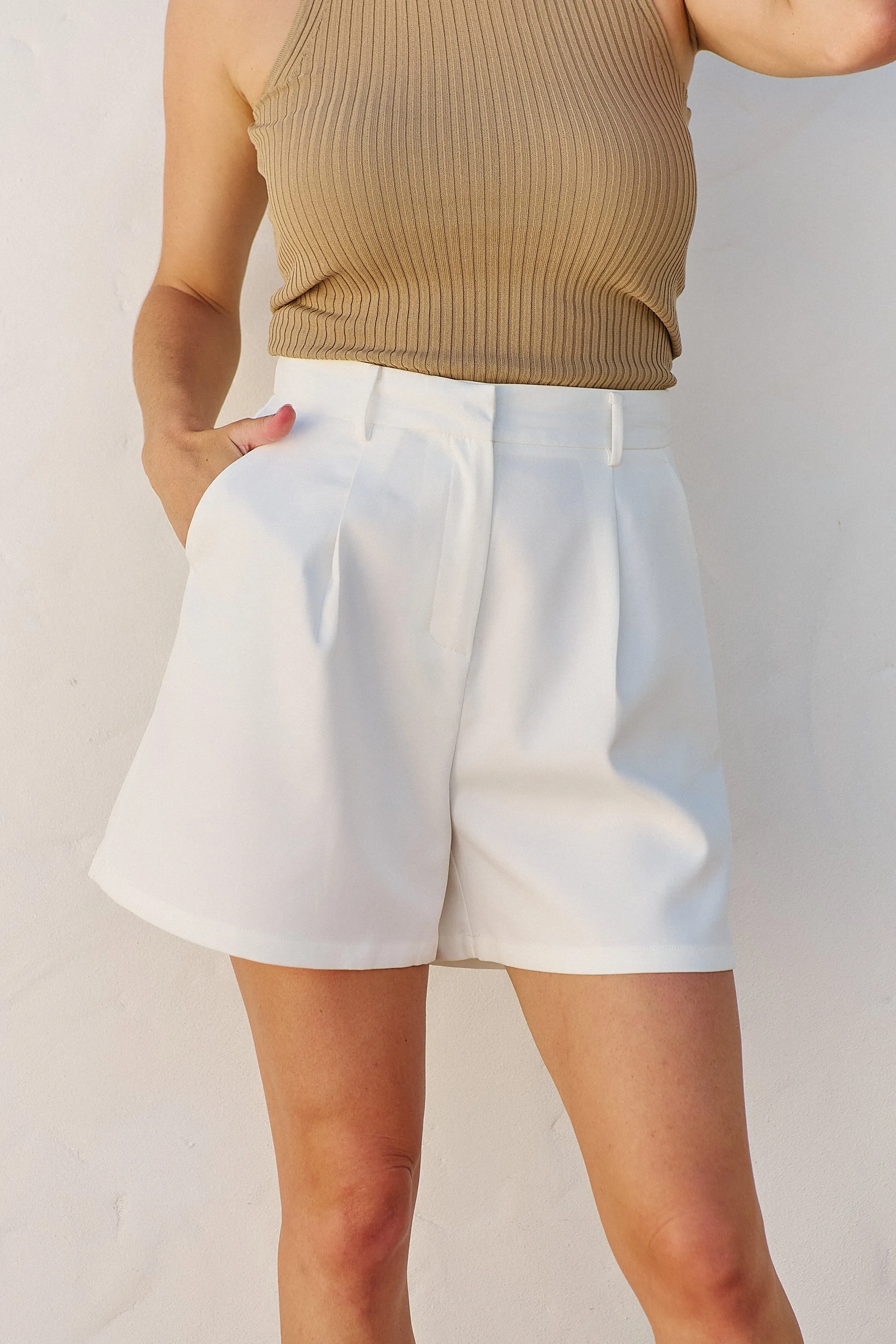 Astrid Tailored High Waisted White Shorts