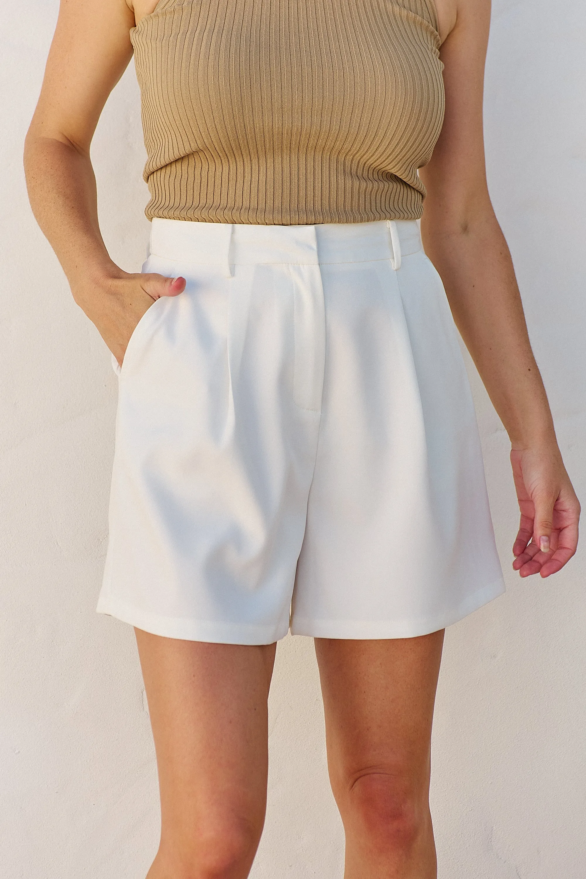 Astrid Tailored High Waisted White Shorts