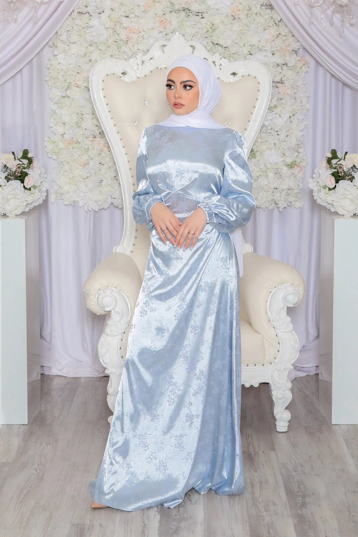 Ava Satin Dress - Sky