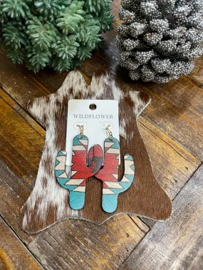 Aztec leather cactus earrings