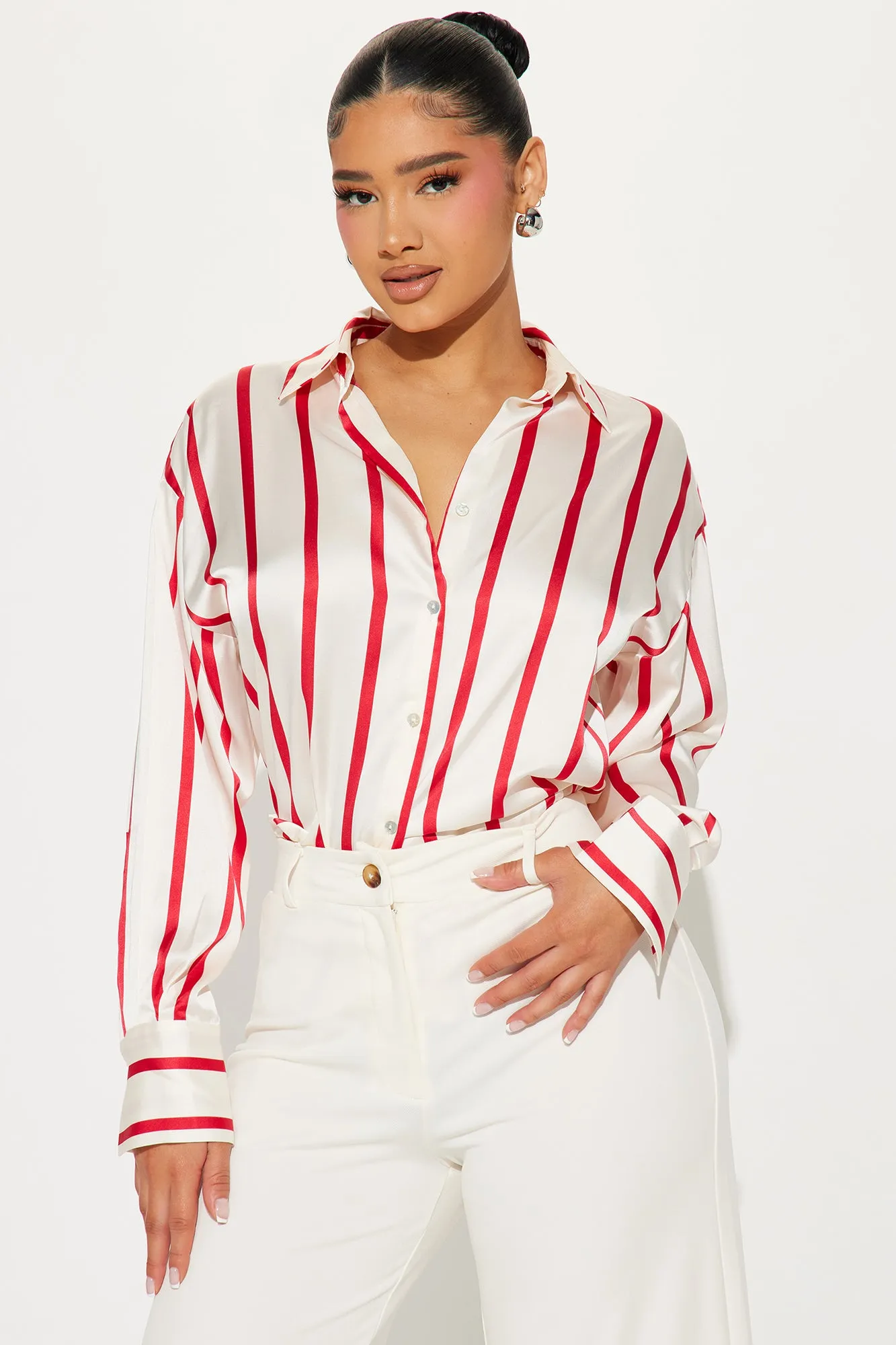 Bayside Satin Shirt - Red/combo