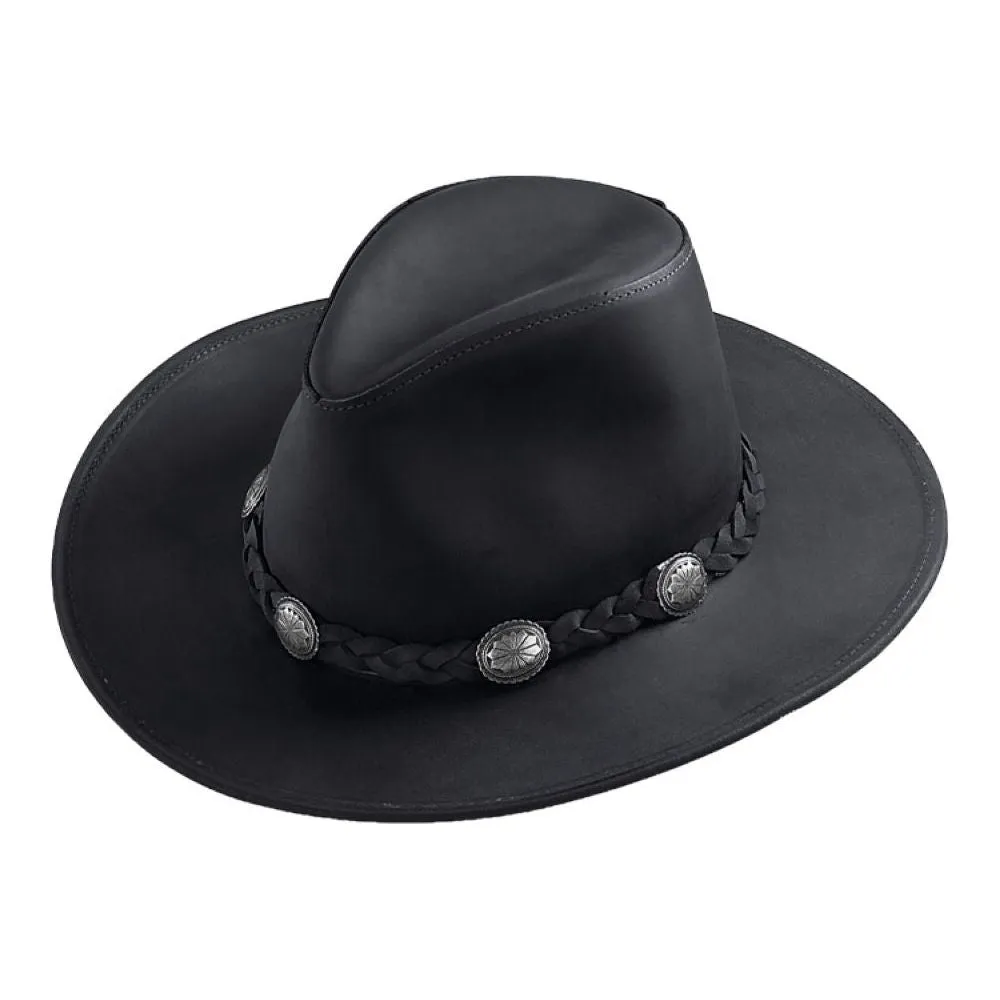 Black Leather Cowboy Hat With Leather Buckle Trim