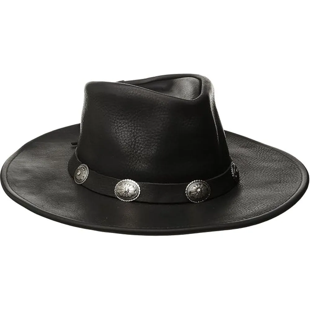 Black Leather Cowboy Hat With Leather Buckle Trim