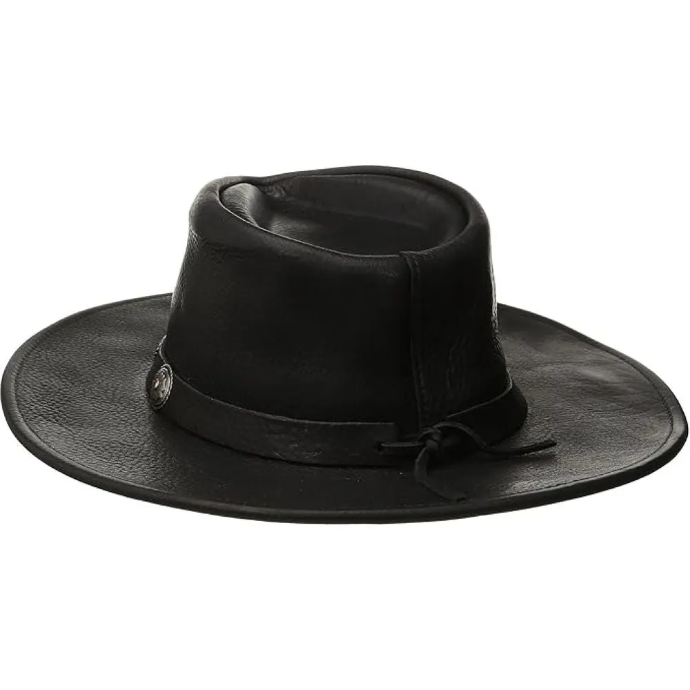 Black Leather Cowboy Hat With Leather Buckle Trim