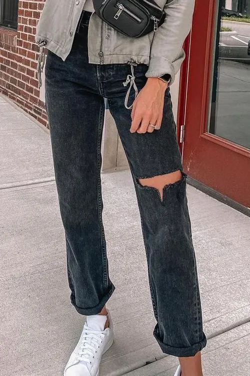 Broken Hole Straight Leg Jeans