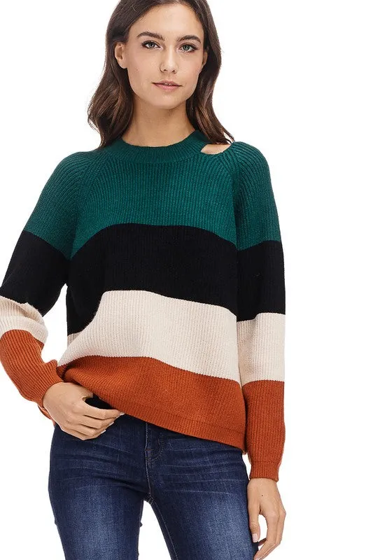 Colorblock Cutout Sweater