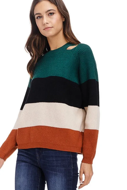 Colorblock Cutout Sweater