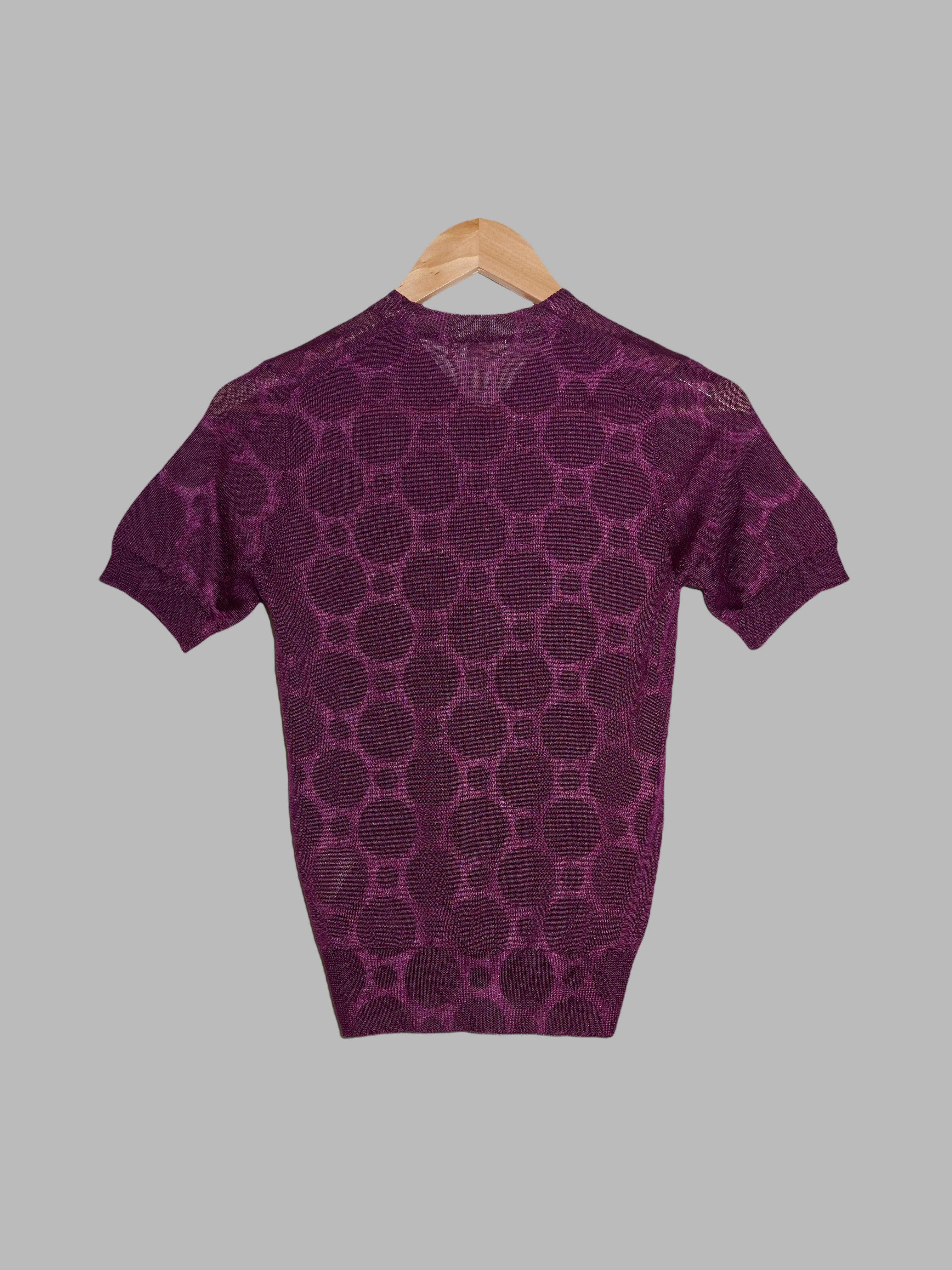 Comme des Garcons 1999 purple polyester knit circle pattern v neck t-shirt - S