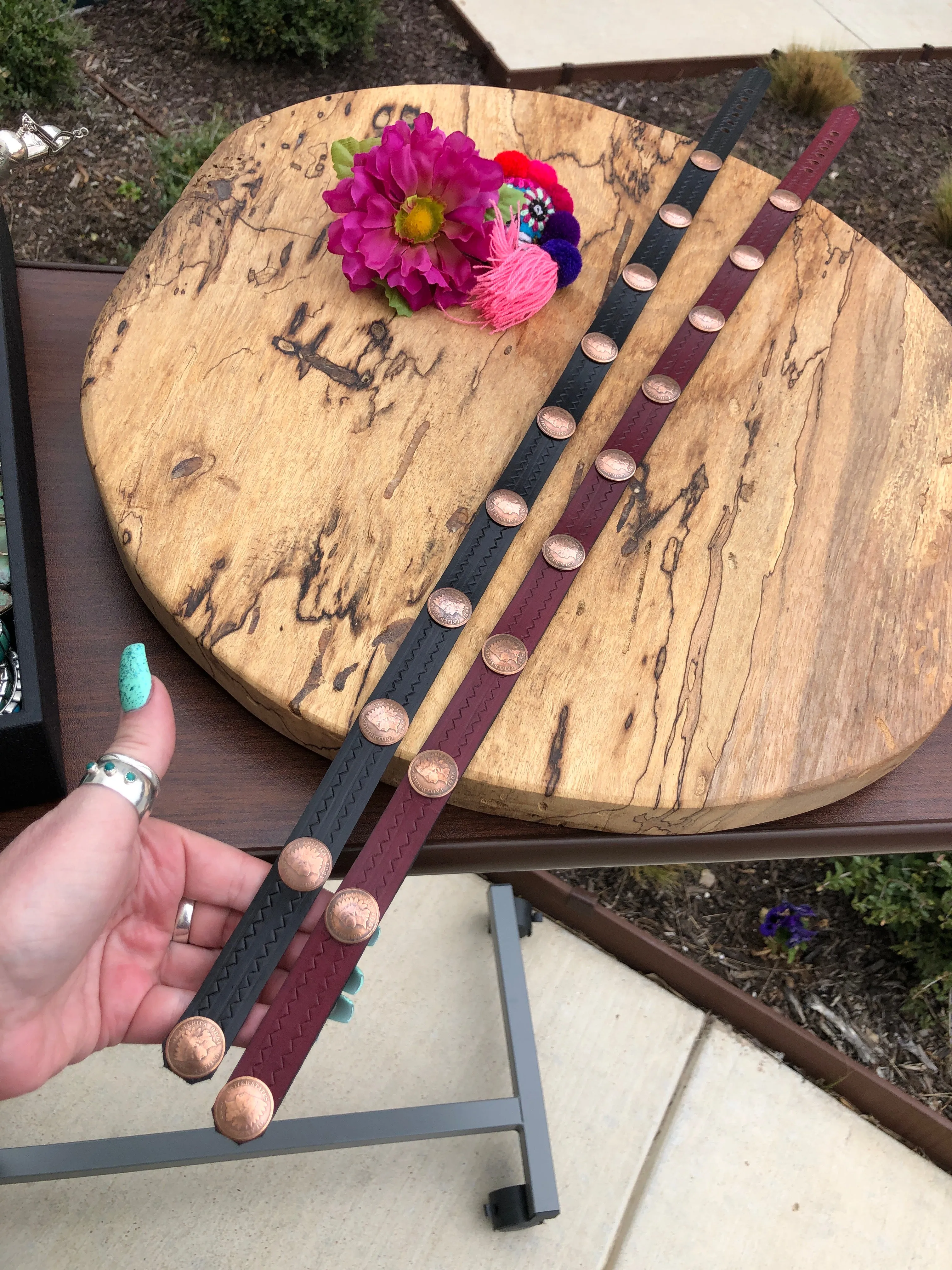 Copper Coin Leather Hatband