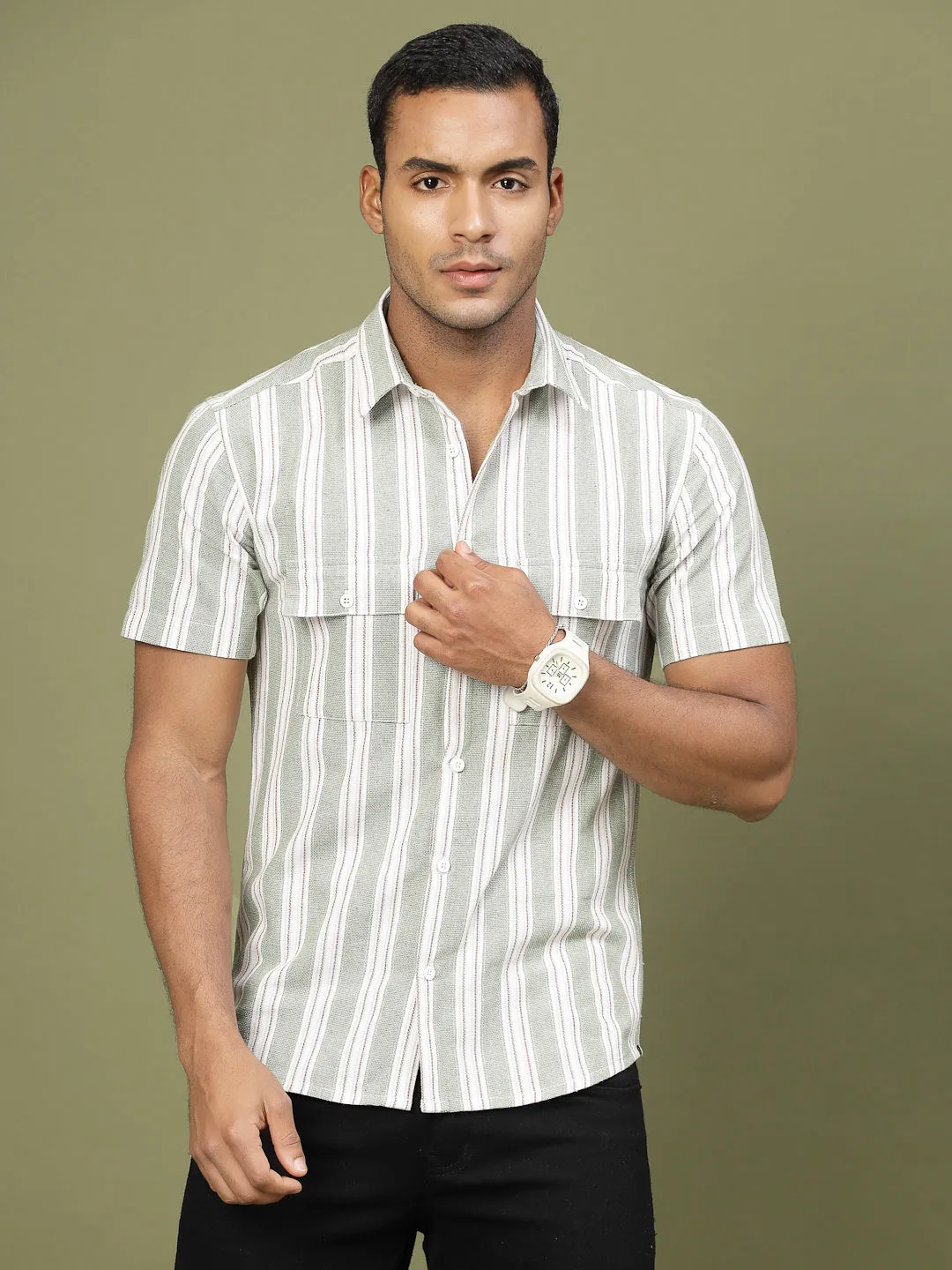 Cotton Stripe Tailored Utility Shirt