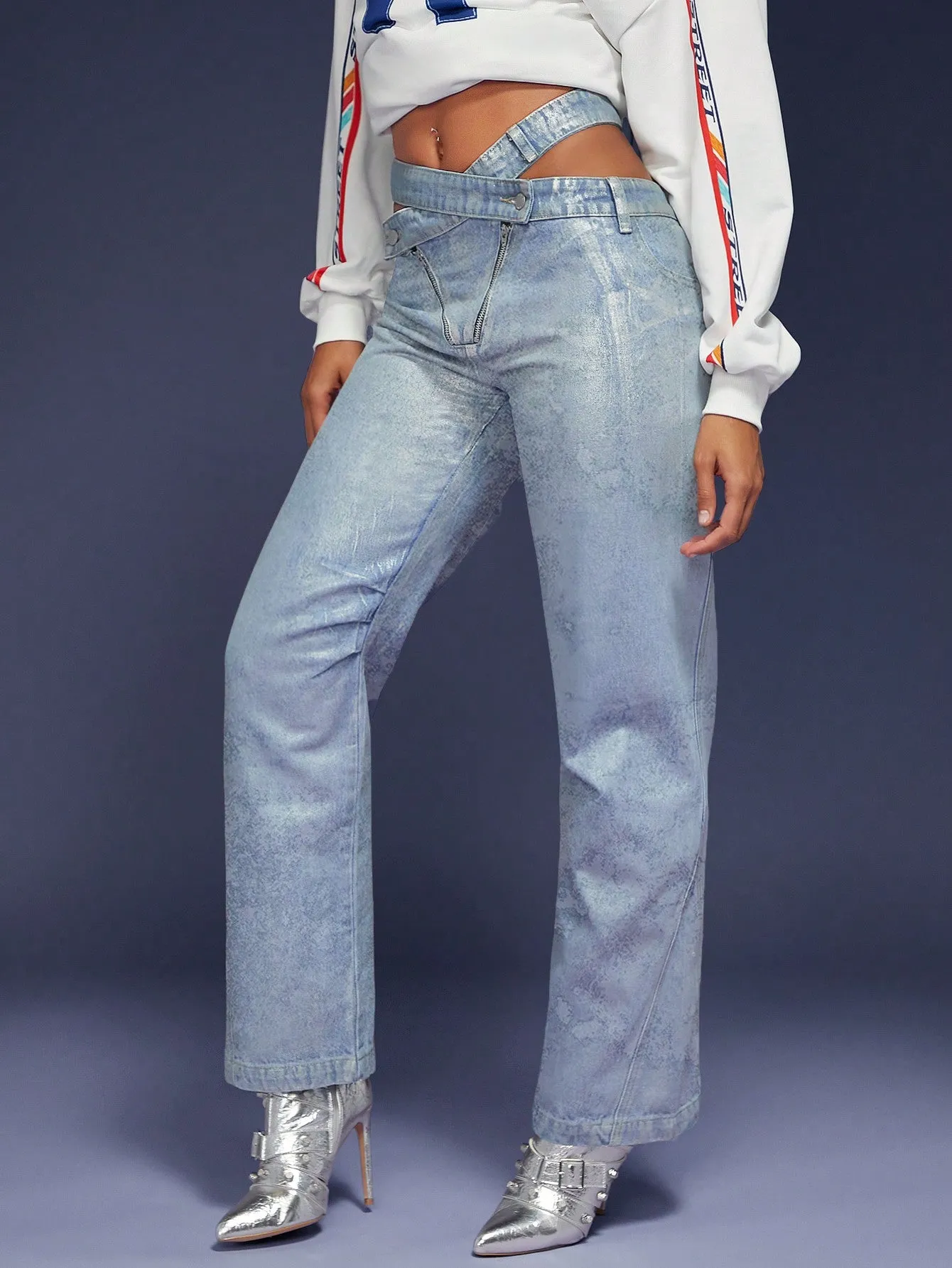 Cutout Waist Straight Leg Jeans