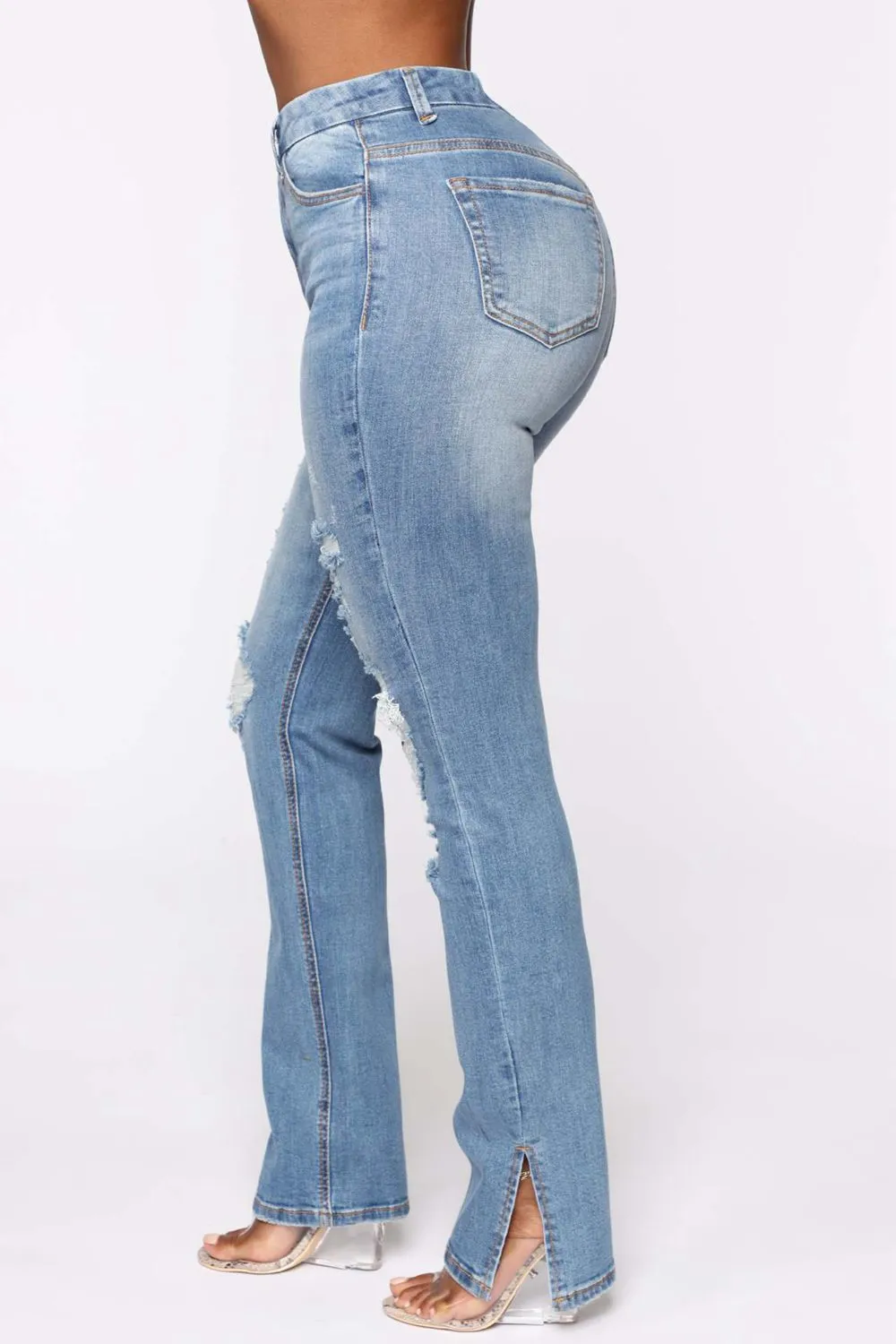 Distressed Slit Jeans ( S - 2X )