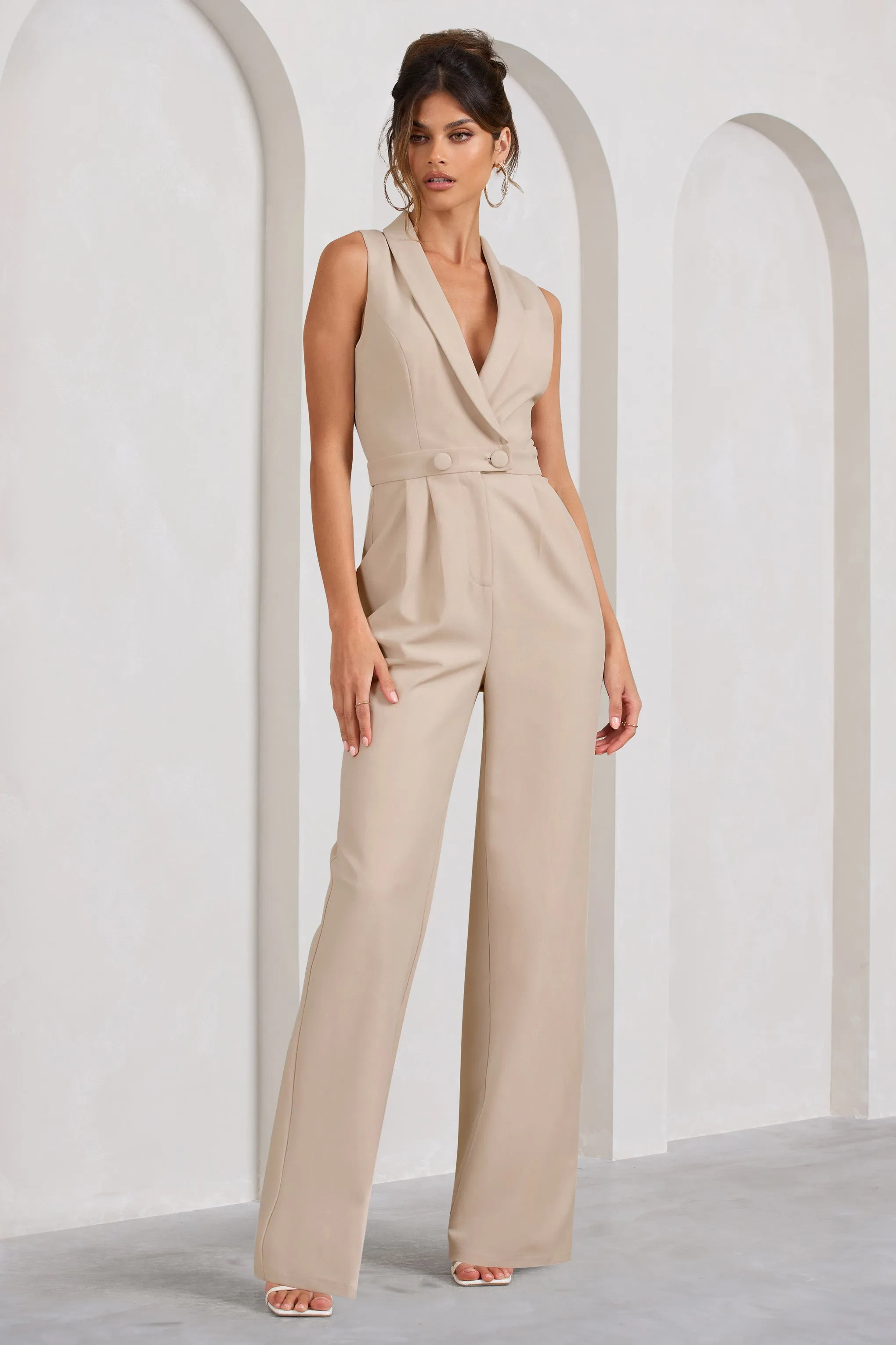 Endure | Tall Stone Tailored Sleeveless Wide-Leg Jumpsuit