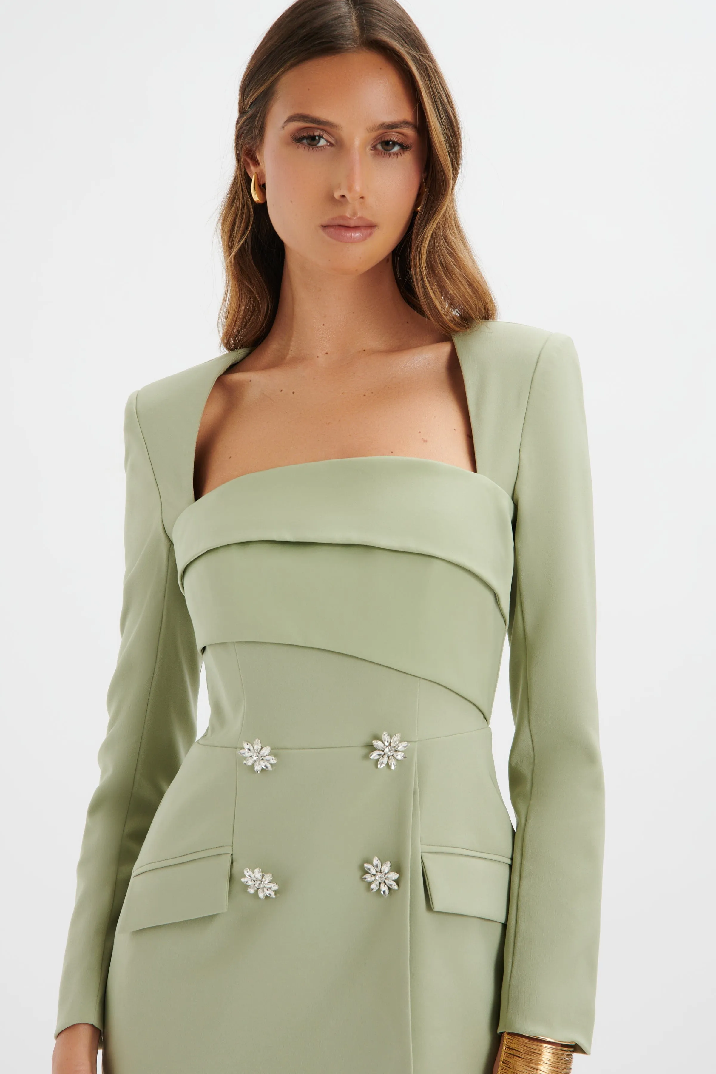 FREJA Tailored Bandeau Blazer In Sage Green