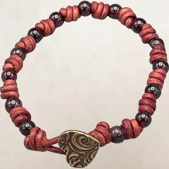 Garnet Leather Bracelet