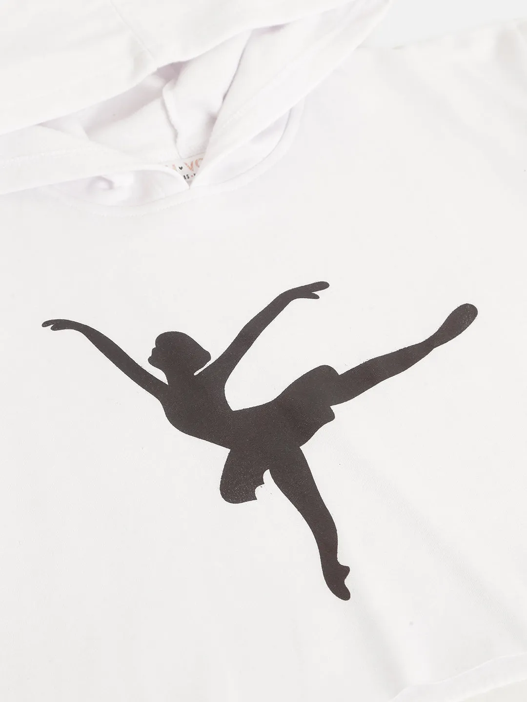 Girls White Ballerina Print Crop Hoodie