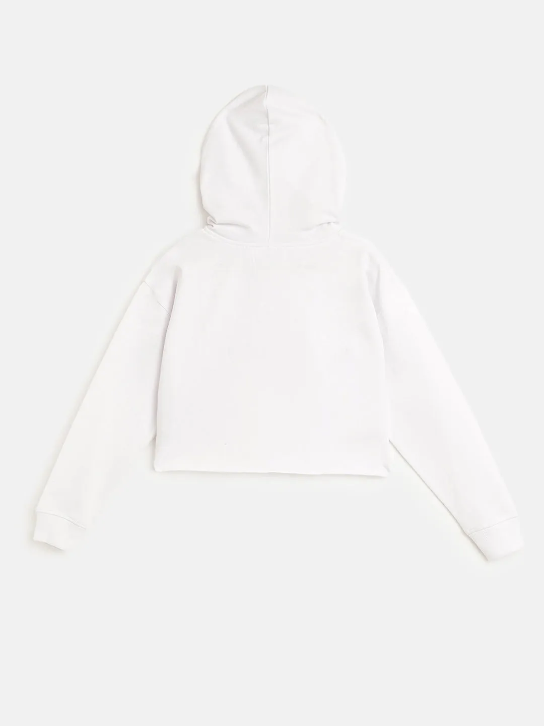 Girls White Ballerina Print Crop Hoodie