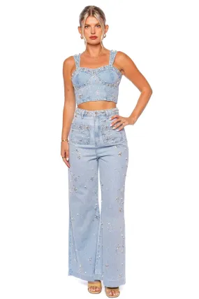 Hand Beaded Wide Leg Jeans