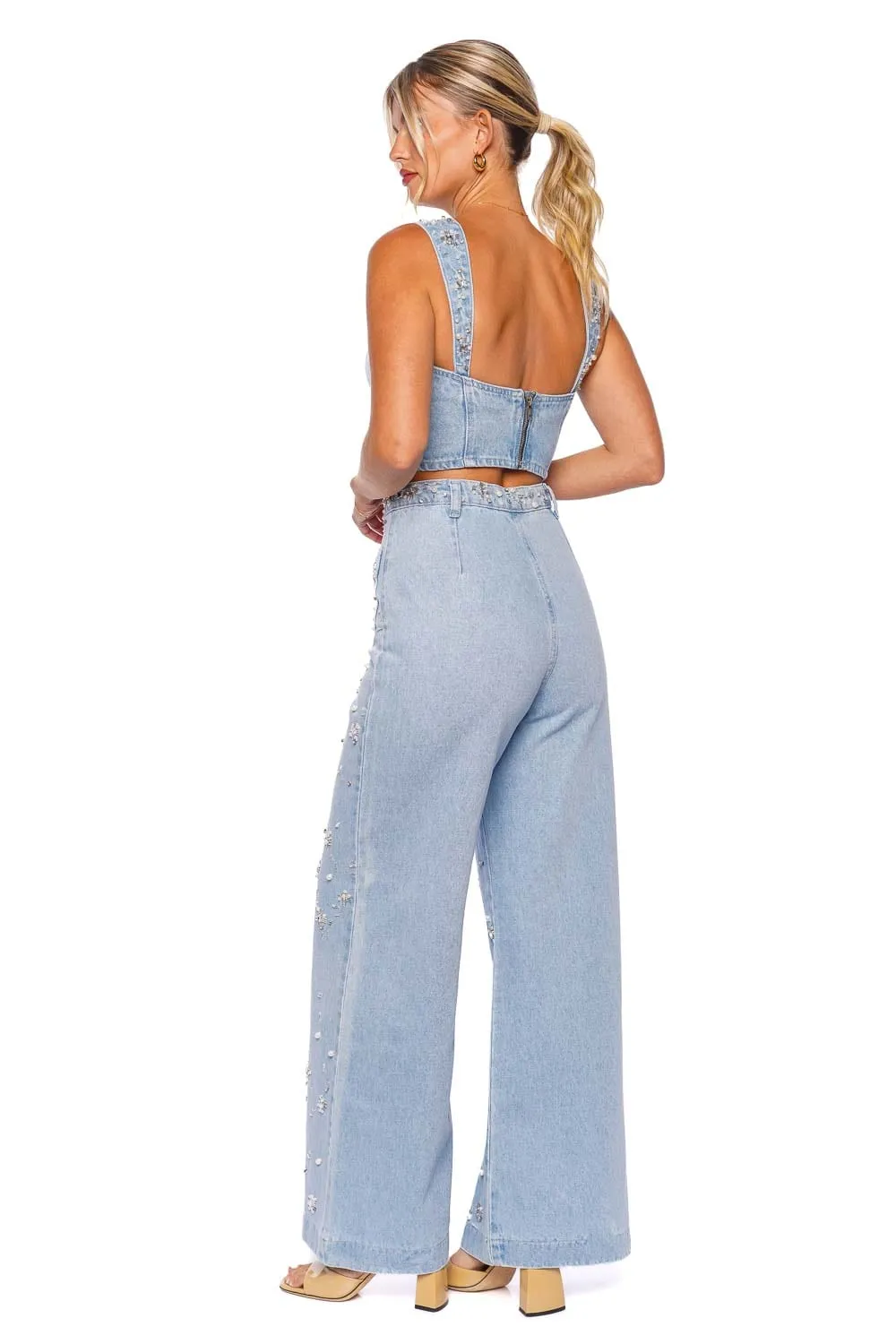 Hand Beaded Wide Leg Jeans