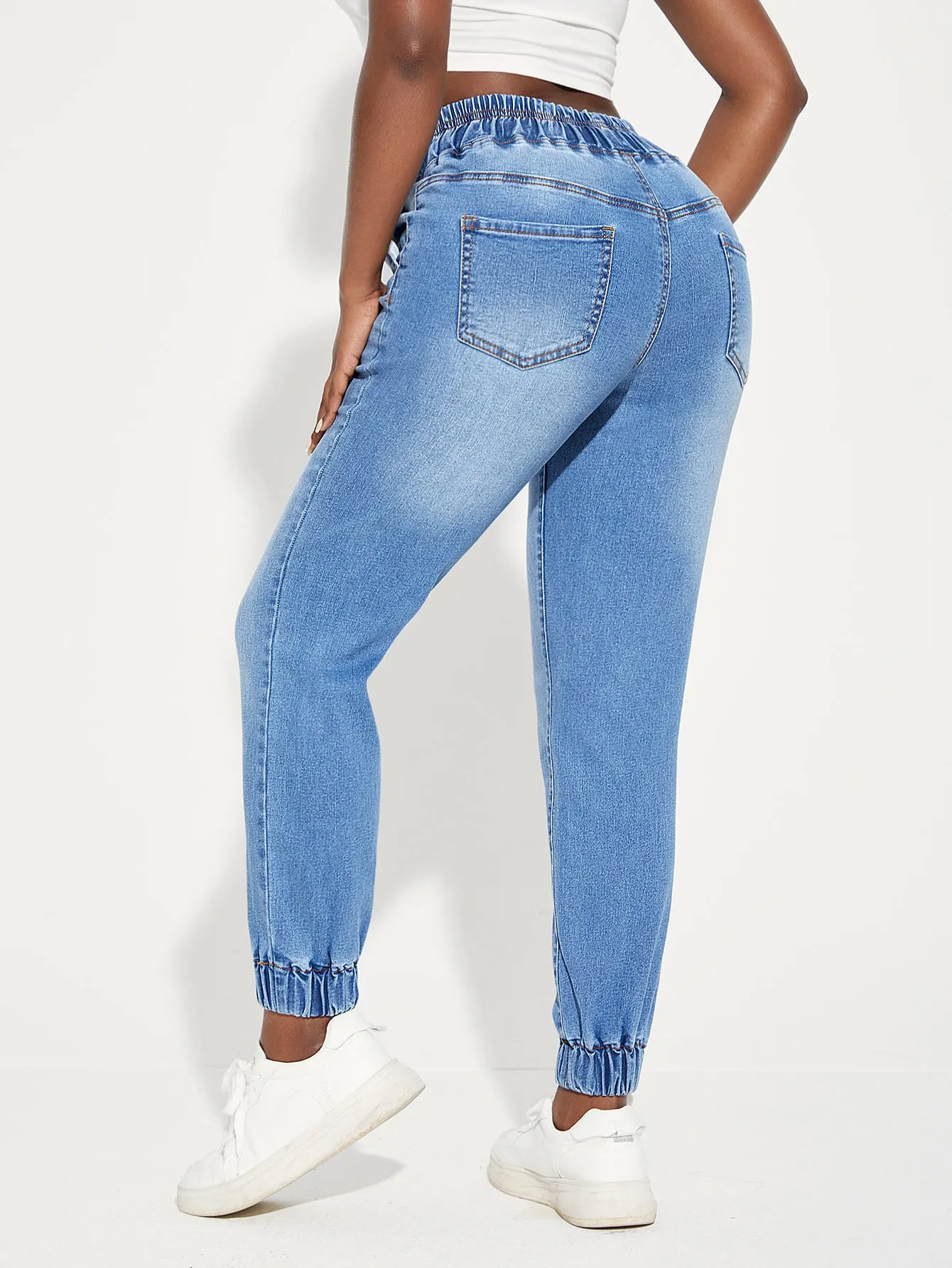 High Waist Drawstring Jogger Jeans