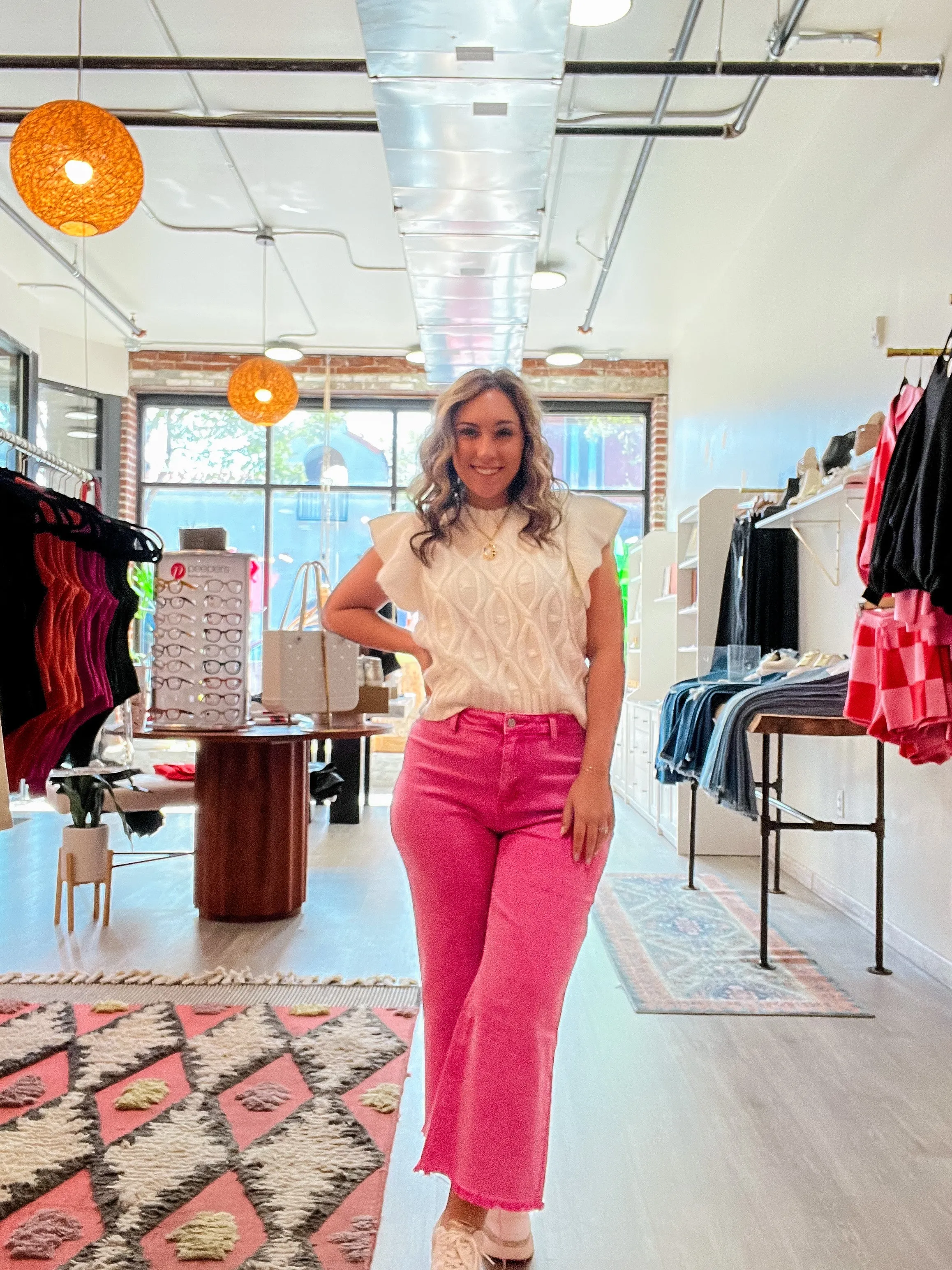 Hot Pink Distressed Hem Jeans