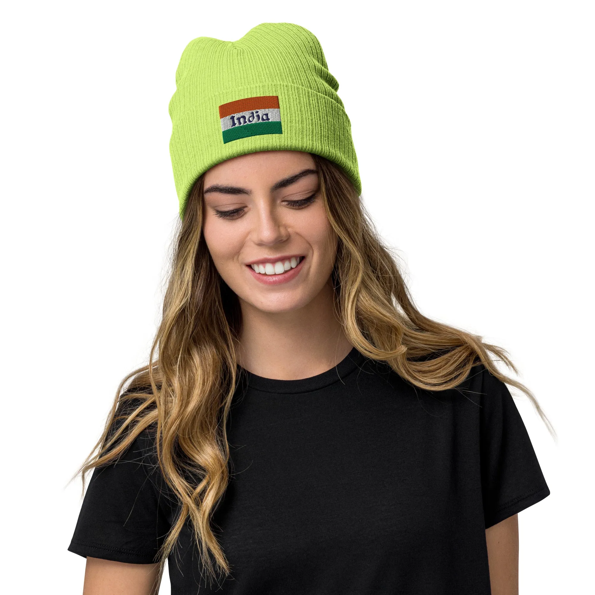 India Beanie With Embroidered Flag / Premium Embroidered Clothes / Available In 8 Colours / Recycled Polyester