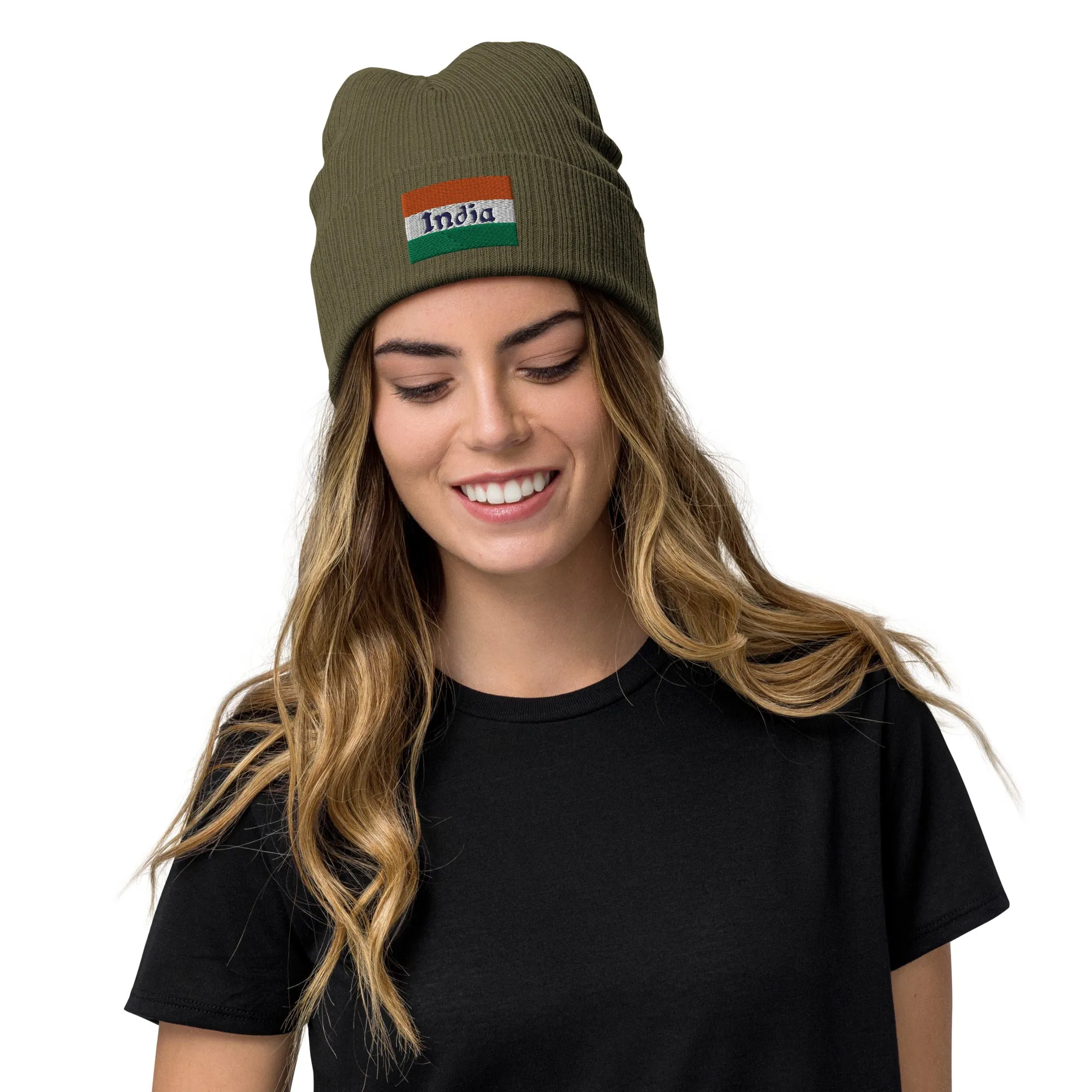 India Beanie With Embroidered Flag / Premium Embroidered Clothes / Available In 8 Colours / Recycled Polyester