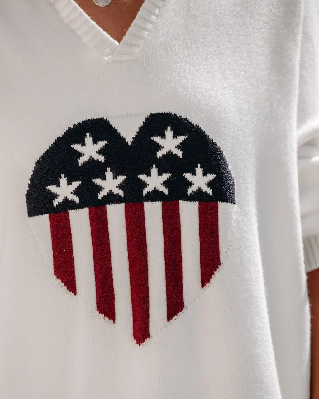 Ivory Heart Shaped American Flag Sweater - FINAL SALE