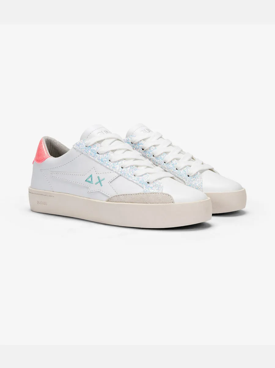 Katy leather - Bianco/fuxia