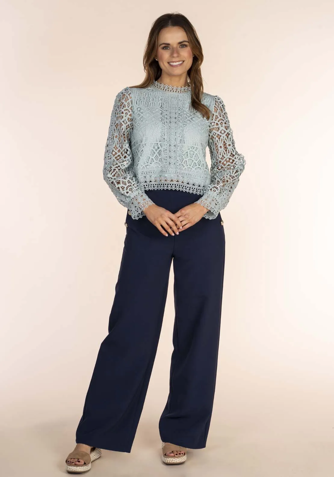 Lace Crop Blouse - Blue