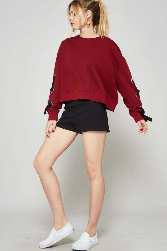 Lace-up Burgundy Sweatshirt