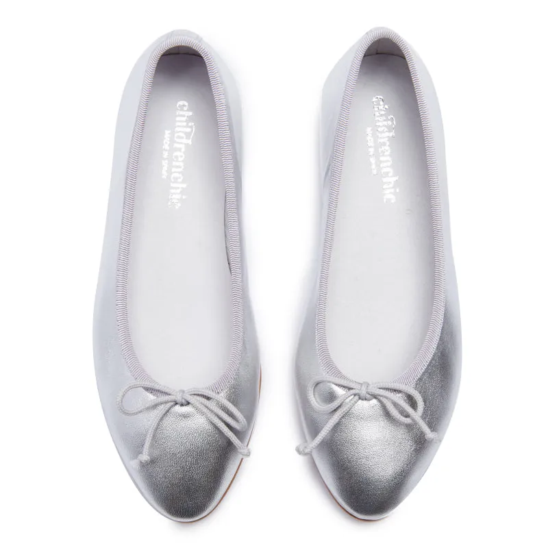 Leather Ballerinas in Silver